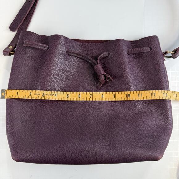 Portland Leather Goods Bucket Bag Purse Crossbody Plum Wine Color Drawstring - Picture 14 of 16
